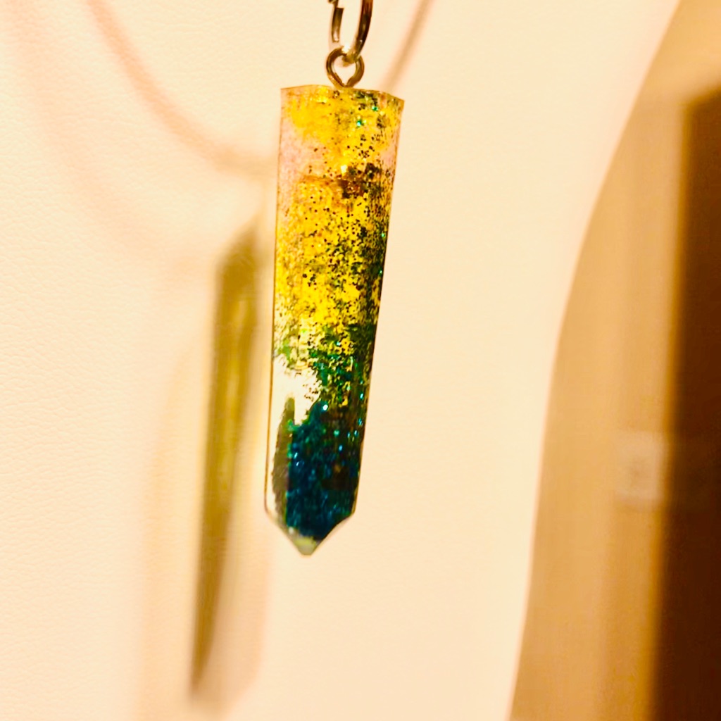 Handmade Golden/Aqua Pendant Necklace